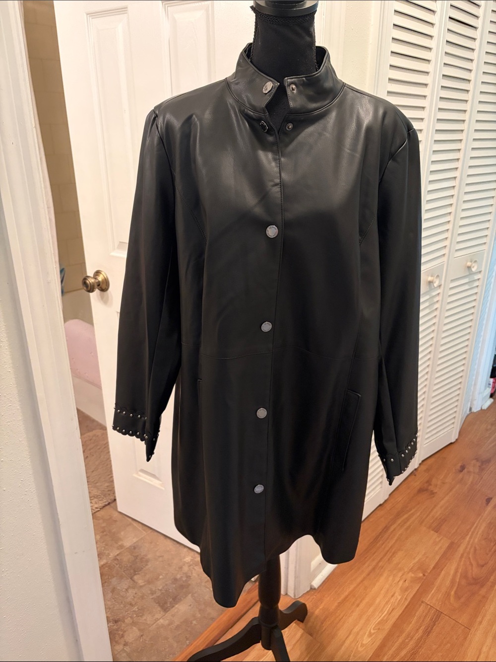 Dennis by Dennis Basso Classic Faux Black Leather Coat